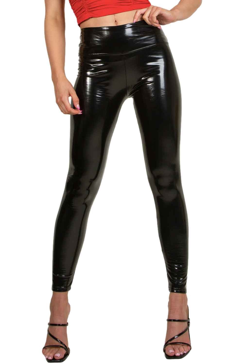 High Shine Black Vinyl Leggings