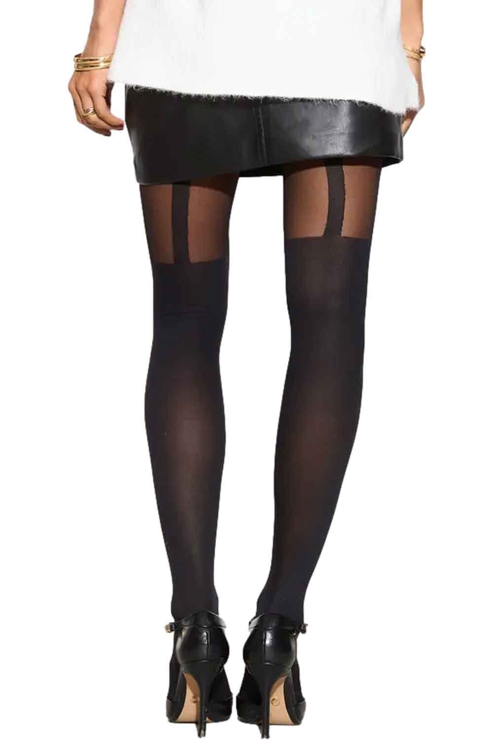 Mock Suspender Tights Black