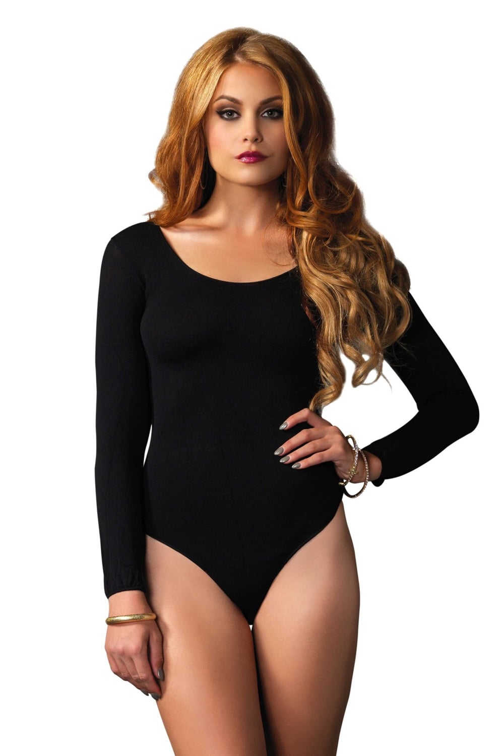 Long Sleeved Opaque Bodysuit 8578