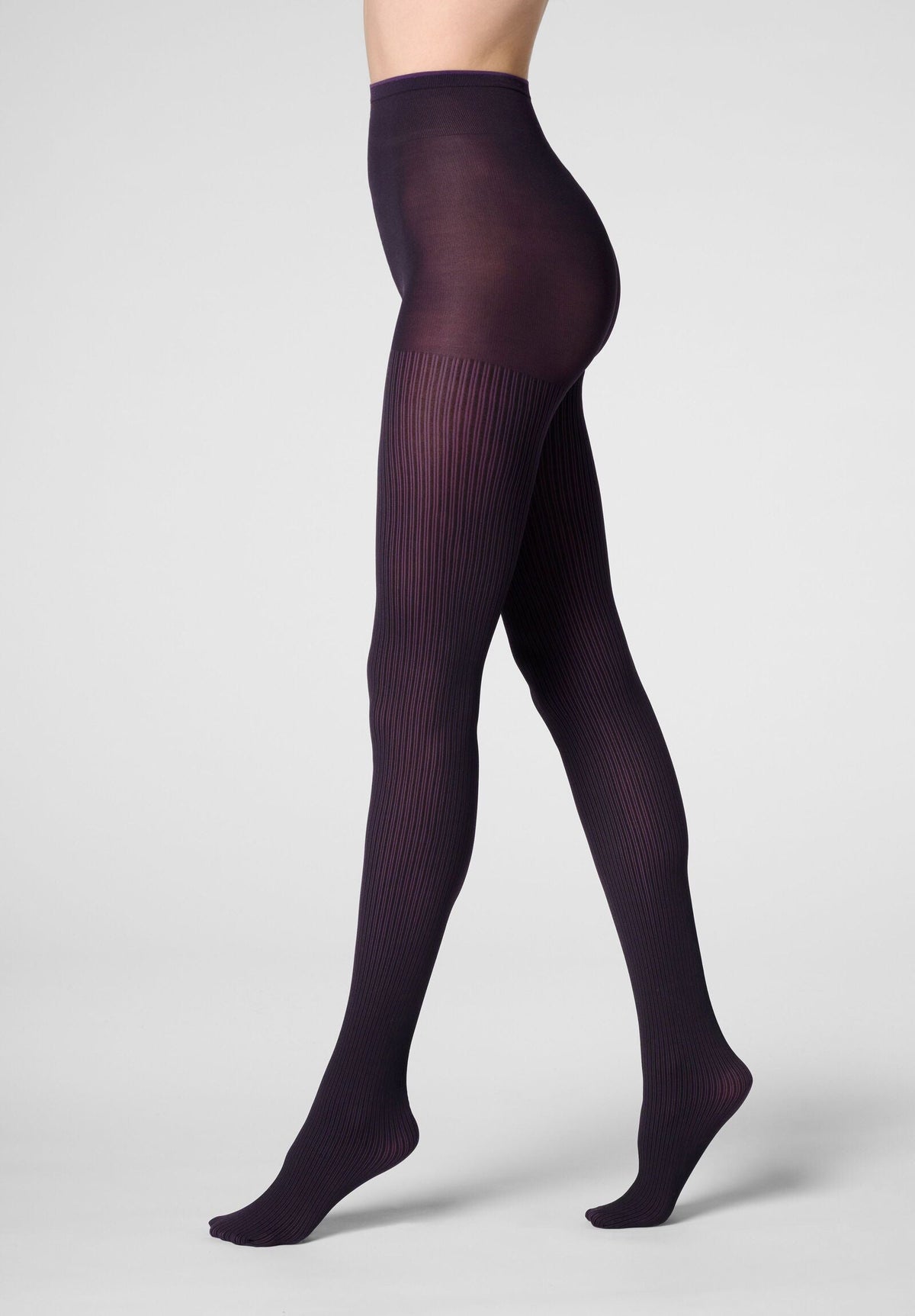 Opaque Tights Vertical Rib 60 - Black/Violet