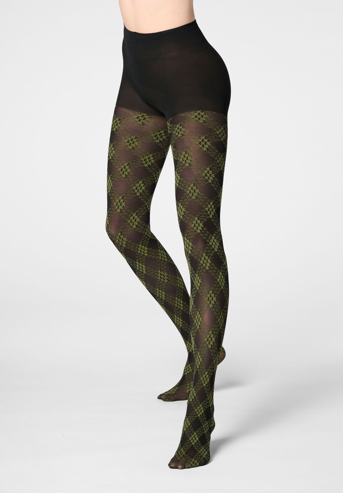 Semi-Opaque Tights Urban Grid 40 - Black and Green