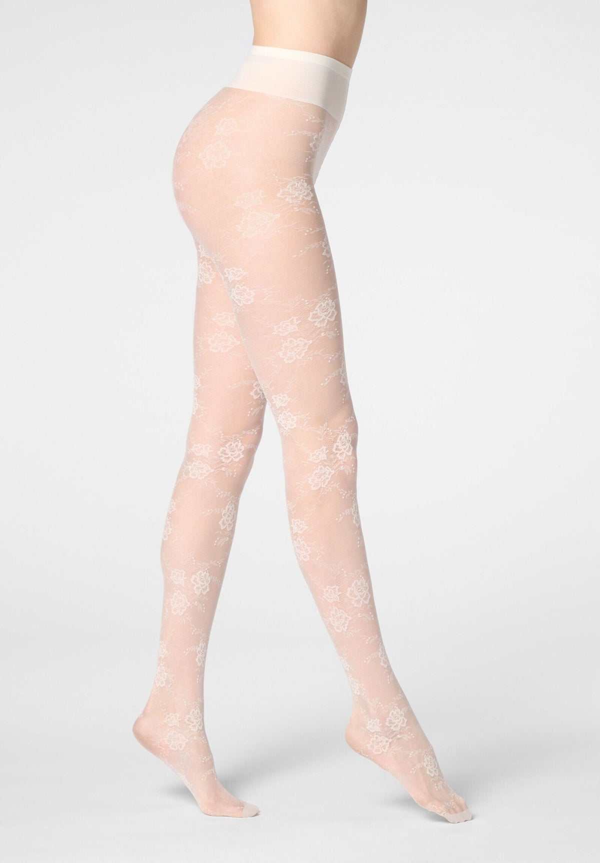Pure Lace 20 Floral Sheer Tights - Wool White