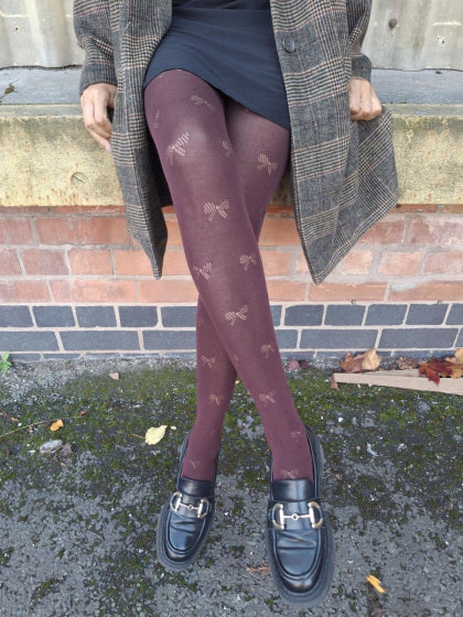 Bow Opaque Patterned Tights AYW7